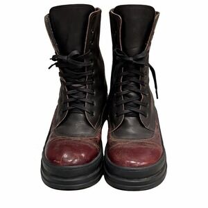 Leather Lace-Up Boots Brown/Burgundy & Black Chunky Sole Grunge Goth Hans Behr